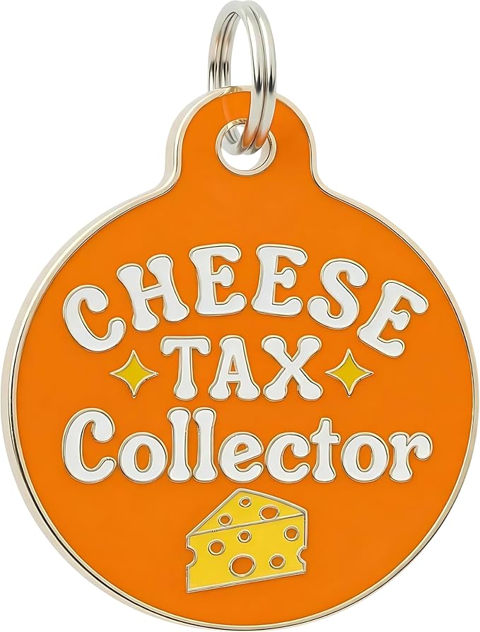 Bad Tags Personalized Dog and Cat ID Tags in 25+ Designs and 2 Sizes - 5 Lines of Custom Engraved Text - Funny Cute Personalized Pet Tags (Cheese Tax Collector, Large (1.25 inch))