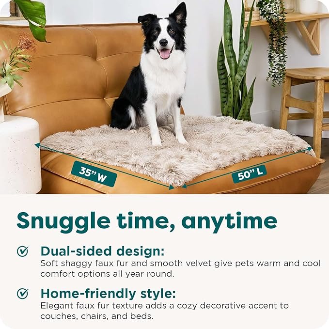 Furhaven Waterproof Throw Blanket for Dogs & Indoor Cats, Washable - Shaggy Plush Calming Long Faux Fur & Velvet Dog Blanket - Taupe, Large