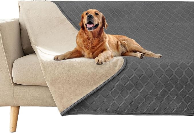 fuguitex Waterproof Dog Blanket Bed Cover Dog Crystal Velvet Moroccan Fuzzy Cozy Plush Pet Blanket Throw Blanket for Couch Sofa(52 * 82 inch, Dark Grey+Beige)