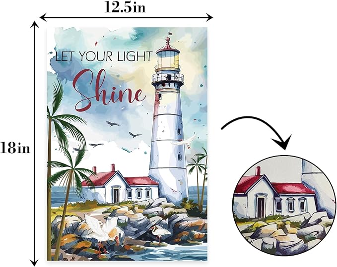 Bible Verse Let Your Light Shine Garden Flag,Beach Coastal Lighthouse Decorative Garden Flag,Ocean Beach Yard Outside Decorations Outdoor Small Decor 12x18