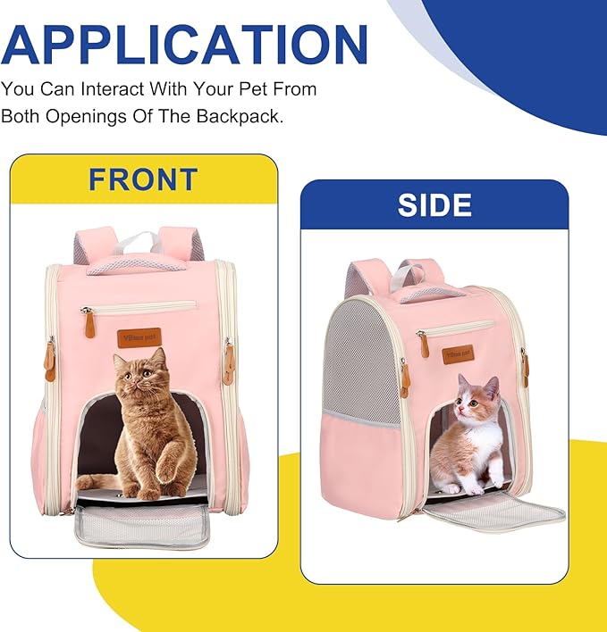 Pet Backpack Carrier, Portable and Ventilated, Oxford Cloth, Dogs Cats and Little Animals Travel Bag 12.6", (Pink, 1 Pcs), Intended for Hiking/Camping/Traveling