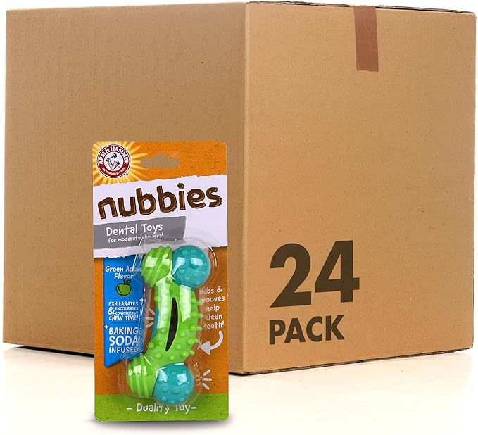 ARM & HAMMER for Pets Nubbies Duality Bone Dental Dog Toy- Best Dog Chew Toy for Moderate Chewers- Dog Dental Toy Helps Reduce Plaque & Tartar- Green Apple Flavor Baking Soda (Pack of 8)