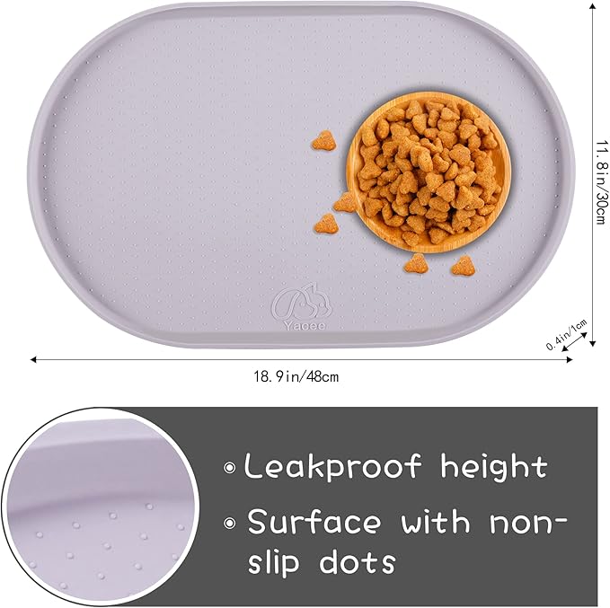 100% Waterproof 1.0" Raised Edge BPA Free Silicone Dog Food Mat, Pet Cat Feeding Mats Contain Spills Protects Floors, Placemats for Cats and Dogs Water Bowl Dishwasher XXL Large.