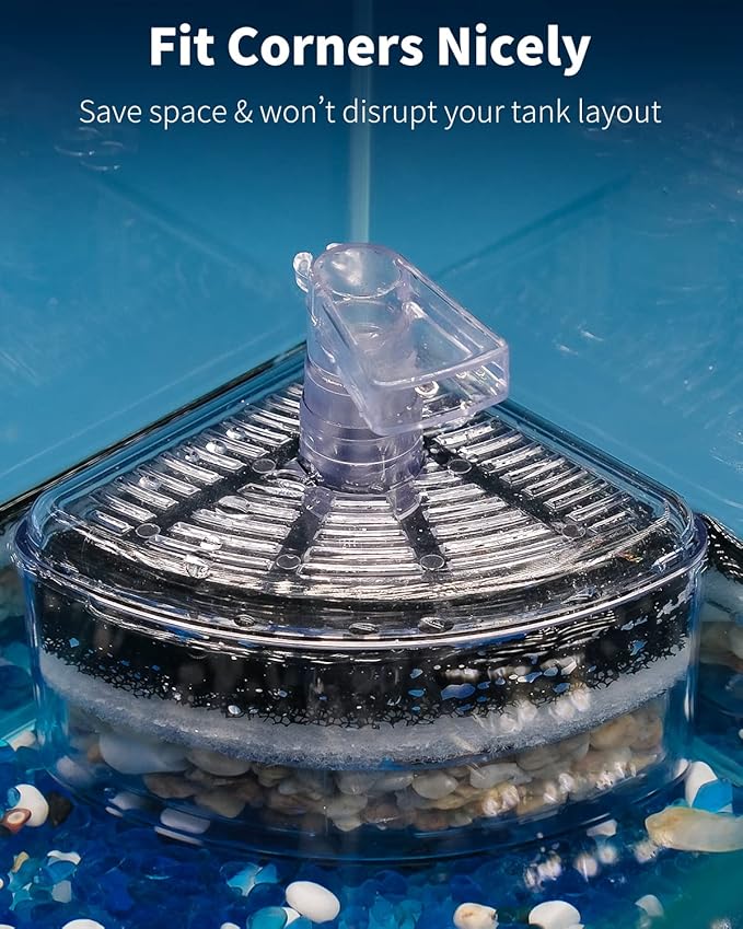 Pawfly Aquarium Corner Sponge Filter Quiet Betta Fry Shrimp and Small Fish Bio Foam Filter with Natural Stones Gravels and Ceramic Rings for Fish Tanks up to 30 Gallons (Air Pump Not Included)