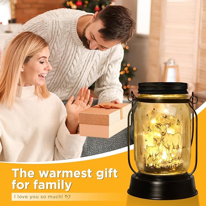 Goat Gifts for Women/Men Goat Solar Lanterns Mom Birthday Animal Lovers Lantern Animal Memorial Lights Solar Garden Decoration for Yard, Patio,Backyard,Porch Torches