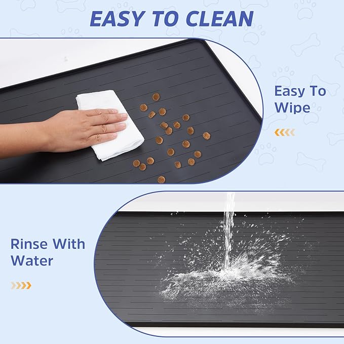 Large Dog Mats for Food and Water, 40"x30" Waterproof Pet Food Mats for Floor Nonslip Silicone Bowl Mats with Raised Edges