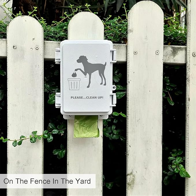 Dog Poop Bag Holder Outdoor Wall Mounted Doggie Poop Bags Storage Dispenser with 8 Rolls Small Pet Waste Station for Yard Stake, Pole, Post, Fence Mount (White dispenser+8 rolls)
