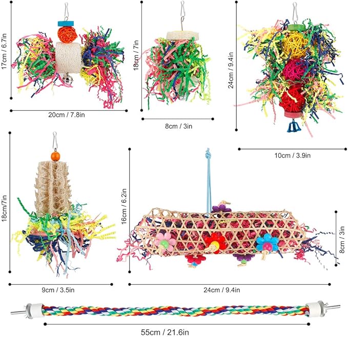 Foraging Bird Toys - Shredding Parakeet Toys with Rope Perch for Conure, Cockatiel, Budgies, Lovebird, Parrotlet
