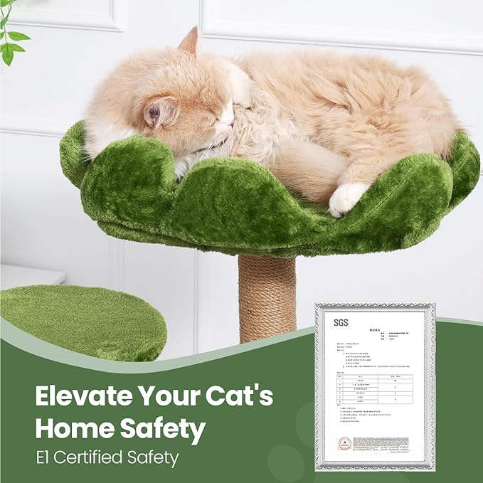 Cat Tree, 37.4-Inch Cat Tower with Plush Cozy Perch for Indoor Cats, Sturdy Tower with Fully Sisal-Wrapped Columns and Plush Toy Ball for Kitty Play, Green
