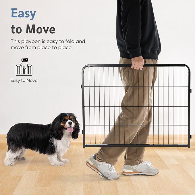 DUMOS Dog Playpen Indoor, Metal 32 Inch 16 Panels Foldable Pet Fence with Door, Outdoor Small Medium Large Dog Puppy Portable Exercise Play Pen for RV Camping, Trips, Play Yard