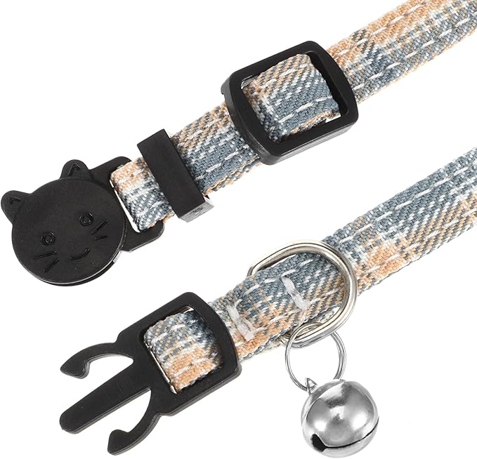 2 Pcs Cat Collar Breakaway with Bell and Bowtie - Adjustable Cat Bow Tie - Plaid Kitten Collar for Small Pets