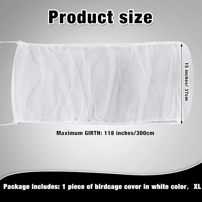 Shappy Large Bird Cage Seed Catcher,Bird Cage Cover Net Skirt Guard,Adjustable Soft Airy Mesh Net for Parrot Parakeet Macaw(118 x 15 Inch/ 300 x 37 cm,White)