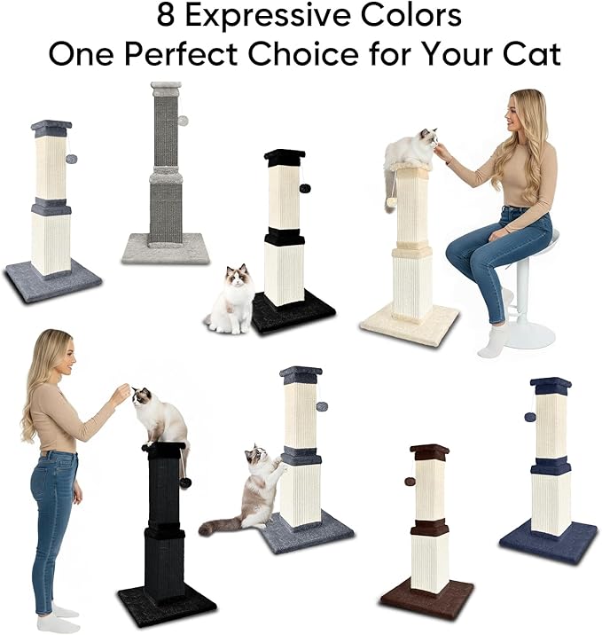 AGYM Cat Scratching Post, 32 Inch Cat Scratching Posts for Large Cats, Scratching Posts for Indoor Cats Adults, Cat Scratch Post with Nature Sisal, Black and White