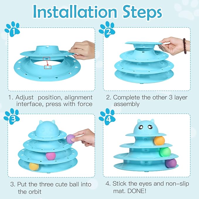 UPSKY 20 PCS Cat Toys - 3-Level Turntable Roller with Balls for Indoor Cats, Kitten Set with Teaser, Mice, Spring, and Various Ball Toys