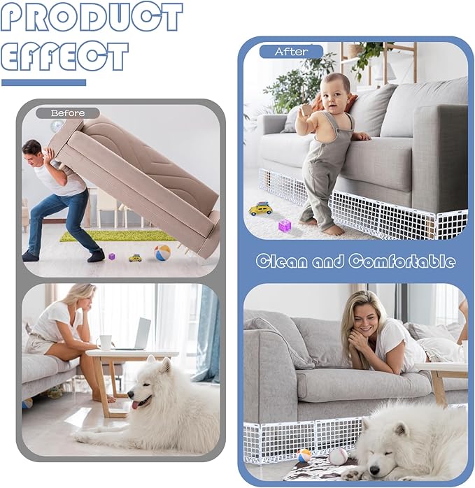 12 Pcs Under Couch Blocker for Bed Adjustable Furniture Plastic Under Bed Blocker with 30 Ties White Couch Barriers for Dogs Pets Cats (Style3)