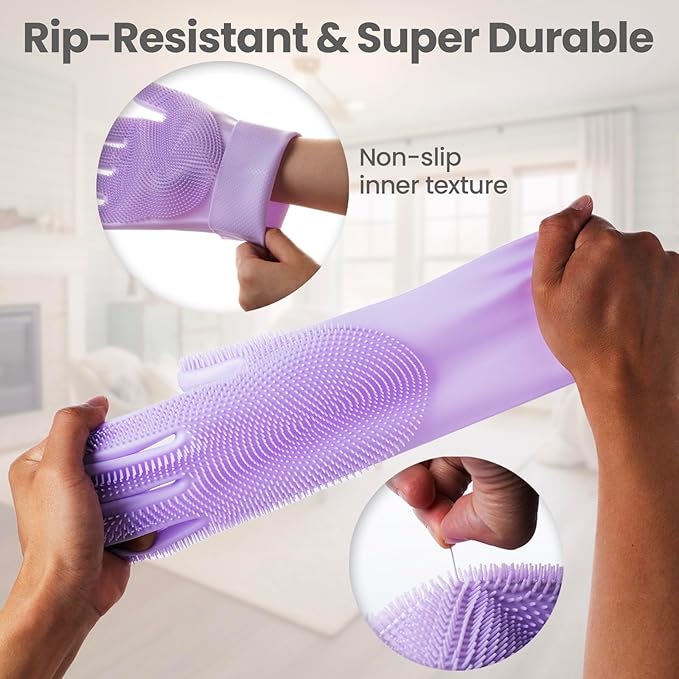 DELOMO Pet Grooming Gloves 1 Pair: Soft and Gentle Silicone Dog Washing Gloves - Bathing Scrubber Brush Mitt Grooming Shedding Fur Removal Massage for Dogs/Cats/Horse, Purple