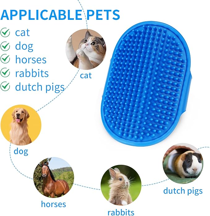 Dog Grooming Brush，Pet Shampoo Massage Bath Brush Comb with Adjustable Loop Handle for Grooming Short and Long Hair Cats and Dogs, 2pcs(Tapered brush head, Blue+Green)