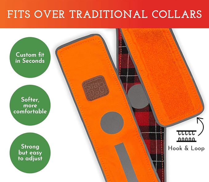 SPOT THE DOG! Reflective Dog Collar - Adjustable Pet Collars, Safe, Durable, Comfortable Dog Walking Accessories for Large Dog, Hunting Dog, Puppy, Boy, Girl Dog Collars (Blaze Orange, Red Plaid, L)