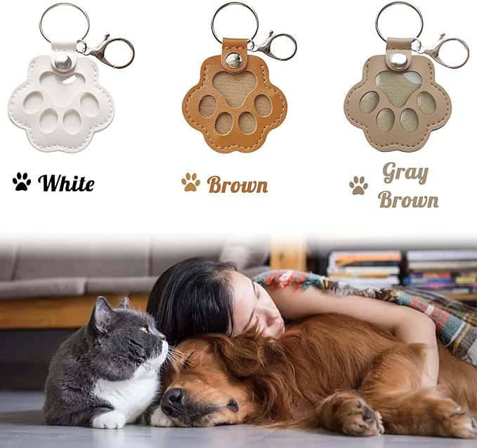 Dog Hair Keychain, Leather Pet Hair Collector Keychains, Pet Fur Keepsake Gift, Paw Charm for Collecting Cat Dogs Fur