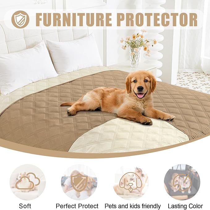 Smiry Waterproof Dog Bed Cover Blanket 82x102, Soft Reversible Pet Blanket, Washable Leakproof Cats Dogs Couch Cover for Sofa, Couch, Furniture, Camel/Beige