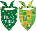 St Patricks Day Dog Bandanas - Lucky Shamrock Puppy Scarf - 2 Pcs Adjustable Triangle Double Layer Reversible Pet Bandanas for Small Medium Large Dogs