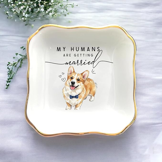 Custom Pet Portrait Watercolor Ring Dish, My Humans Are Getting Married Jewelry Tray, Engaged Ring Dish Gift for Newly Married Engaged Wedding Gift for Wife Her Fiance Bestie Bride To Be Newlyweds