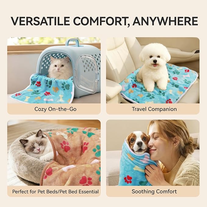 LINENLUX 1 Pack 3 Blankets Super Soft Fluffy Premium Fleece Dog Blankets for Puppy Cat Pet Blanket Flannel Throw Warm Sleep Bones and Claws 23x16 inches