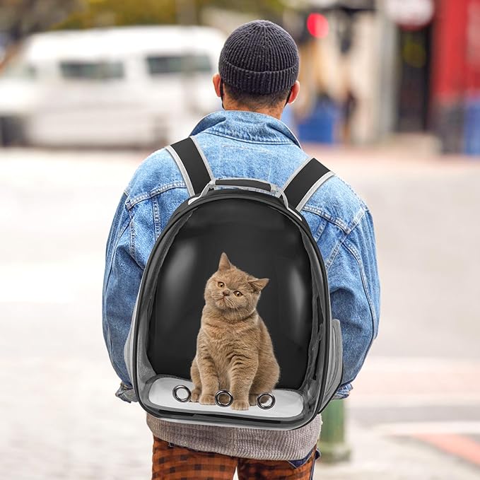 Cat Carrier Backpack, Pet Carrier Backpack Front Pack for Small Medium Cat Puppy Dog Carrier Backpack Bag Space Capsule, Pet Carrier for Travel Hiking Walking Camping (Black)
