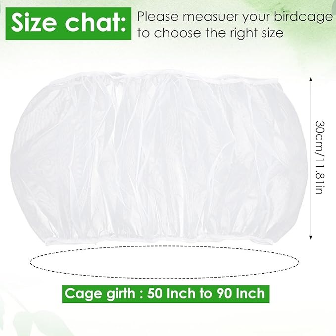 Bird Cage Seed Catcher, Mesh Net Cover Guard Soft Airy Cage Net Stretchy Skirt for Parrot Enclosures Round Square Cages(White