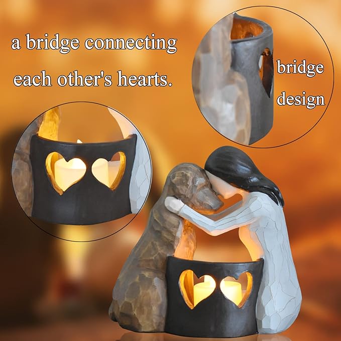 Dog Memorial Gifts，Pet Loss Gifts，Hand-Sculpted Dogs Passing Away Sympathy Gift，Remembrance Gift ，Dog Lovers Candle Holder Statue with LED Candle