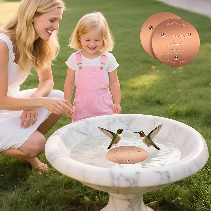 NNG 3 Pack Bird Bath Copper Disk,1mm Thick Reinforced 99.9% Pure Copper Bird Bath Purification Disk with Triple-Point Support,Physical Safe Water Cleaner for Outdoor Birdbaths Bowls,All-Season Use