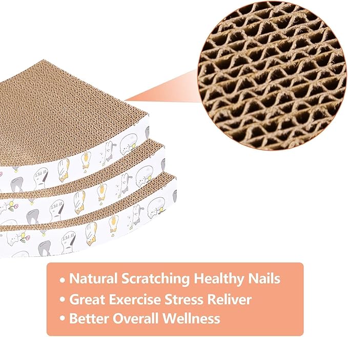 PatiencET Cardboard Cat Scratcher Pads, 6-Pack (3 Flat Double-Sided, 3 Wavy), Catnip Included, for Small and Medium Indoor Cats