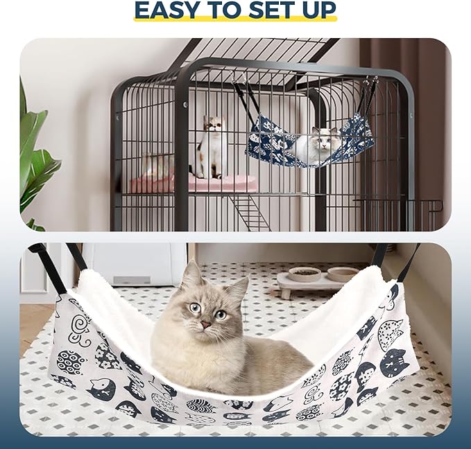 Cat Hammock for Cage Hanging Reversible 2Pack,Pet Hammock Bed Adjustable,Soft Sleeping Hammock for Cats,Ferret,Puppy,Rabbits,Small Animals (L, CAT)