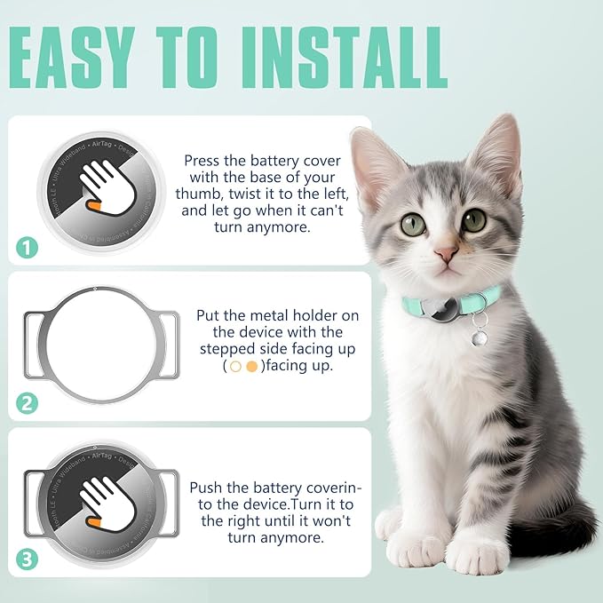 AirTag Cat Collar, Ultra Elastic Cat Tracker Collar, Airtag Holder Compatible with Apple Air Tag, [Lightweight & Scratch Resistant] Adjustable Stepless GPS Pet Collar for Cats Kittens, Green