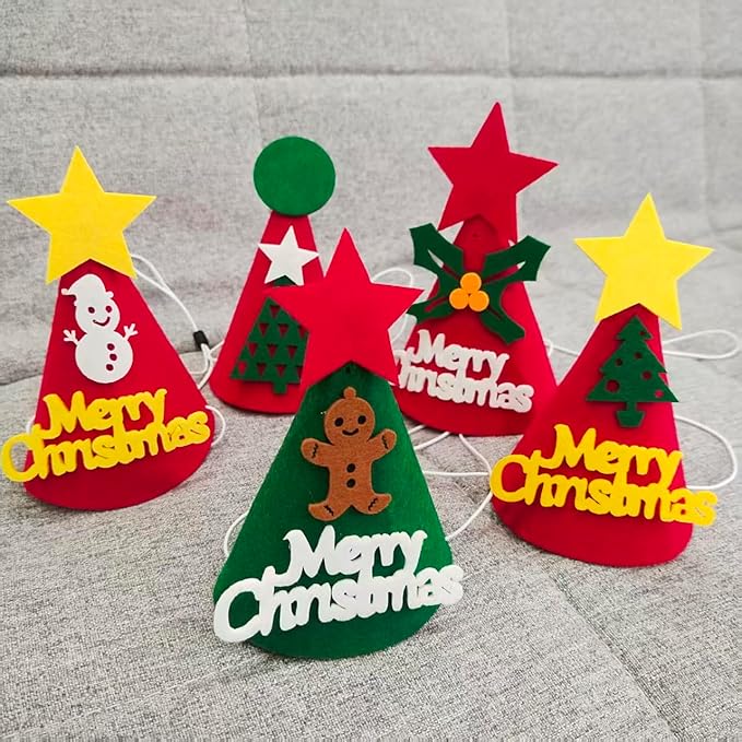 5 Pcs Christmas Dog Hats Cute Cats Party Hats Pet Set Dogs Santa Hats Puppies Kittens Grooming Accessories Costumes. (Small Christmas B)