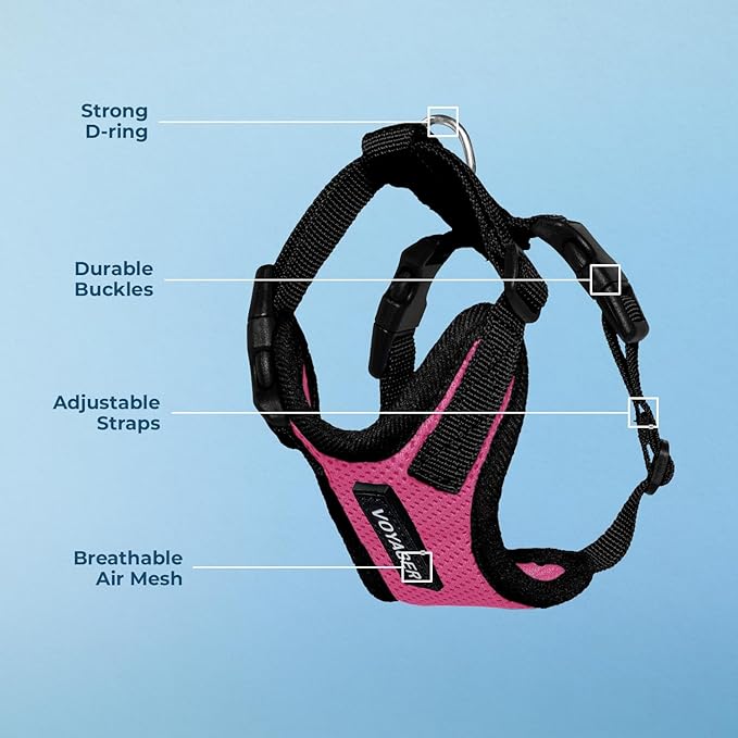 Voyager Step-in Pet Harness - All Weather Mesh, Adjustable Step in Harness for Cats and Dogs by Best Pet Supplies - Fuchsia/Black Trim, XS
