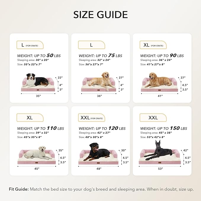 Orthopedic XXL Dog Beds, Waterproof Egg Crate Foam Big Pet Bed for All Breed Sized Dogs 53x42Inch, Washable Extra Large Dog Couch Bed with Removable Cover and Non-Slip Bottom, Pink