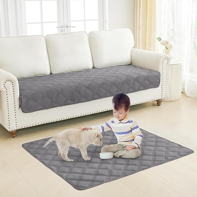 Smiry Waterproof Dog Bed Cover Blanket 52x82, Soft Reversible Pet Blanket, Washable Leakproof Cats Dogs Couch Cover for Sofa, Couch, Furniture, Grey/Grey