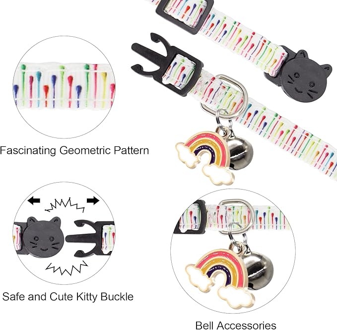 2 Pack Breakaway Cat Collar with Bells, Adjustable Kitten Safety Collars for Boys & Girls, Black+White