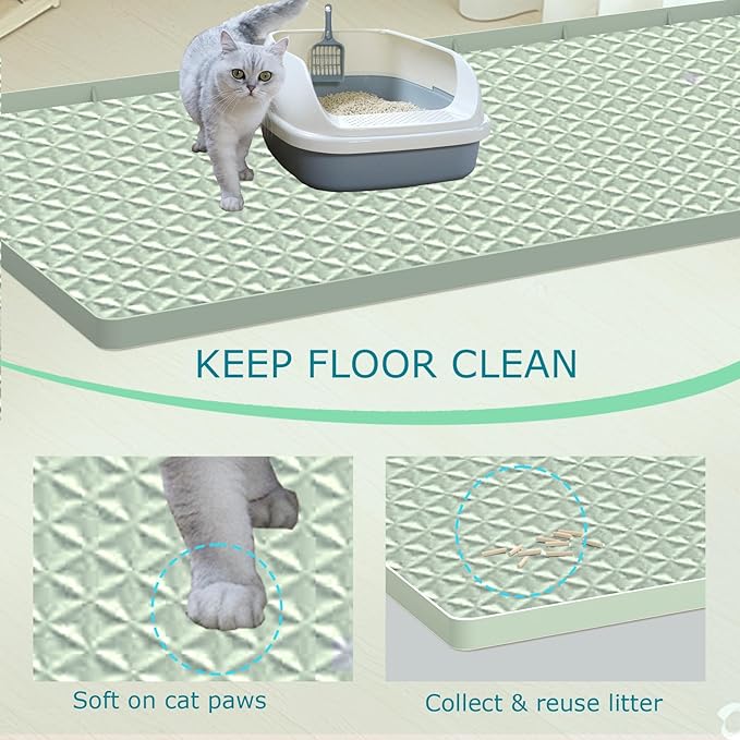 Cat Litter Mat for Litter Box, Silicone Large Cat Litter Trapping Mat - 51.2x25.6 in, Waterproof & Non-Slip, Durable & Easy Clean, Green