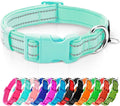 azuza Reflective Dog Collar,Soft Neoprene Padded Pet Collar with ID Tag Ring,Adjustable for Small Dogs,Teal,S