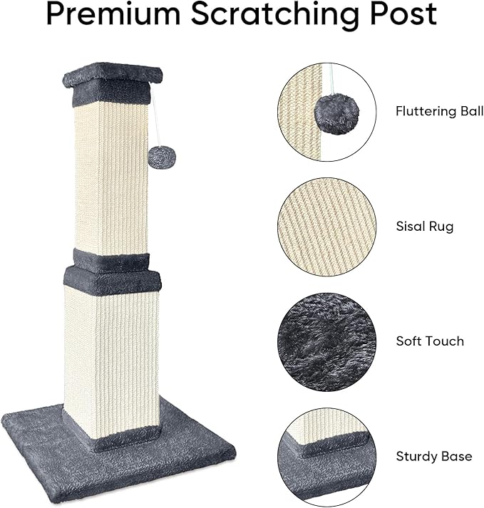 AGYM Cat Scratching Post, 32 Inch Cat Scratching Posts for Large Cats, Scratching Posts for Indoor Cats Adults, Cat Scratch Post with Nature Sisal, Deep Gray