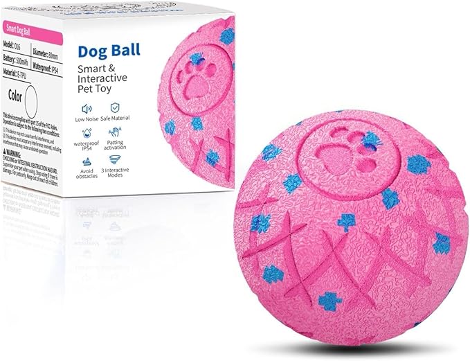 Interactive Dog Ball, Automatic Moving, Bouncing and Rotating, Silent Foam Material, IP54 Waterproof Rating, Smart Active Rolling, Stimulation Toys for Medium and to Keep Them Busy (Pink)