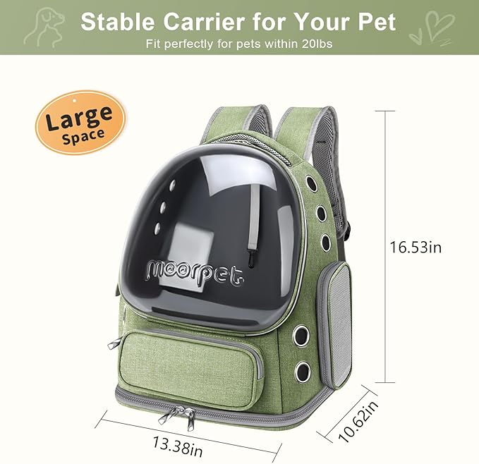Cat Backpack Carrier, Breathable Cat Carrier Large Space Bubble Pet Backpack for Kitty Small Dog, Foldable Airline Approved Pet Travel Carrier for Travel Hiking (Green, 20 lbs)