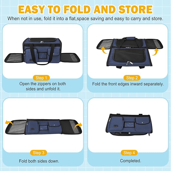HUANLANG Cat Carrier Airline Approved,Soft-Sided Dog Carriers for Small Dogs Medium Cats,Pet Travel Carrier Up to 20 Lbs,Collapsible Cat Bag