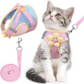 Cat Harness and Leash Set for Walking Escape Proof, Adjustable Kitten Harness Breathable Mesh with Reflective Strips Harness with Flower for Kitty Puppy Bunny Pink M