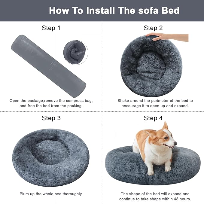Nisrada Dog Bed for Small Medium Large Dogs, 20 inch Calming , Washable-Round Cozy Soft Pet Bed for Puppy and Kitten with Slip-Resistant Bottom