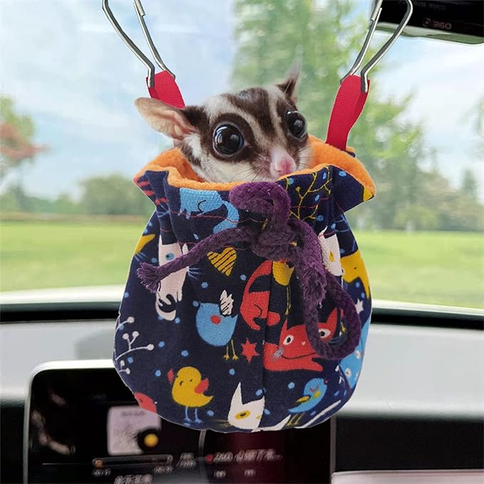 Dnoifne Sugar Glider Hanging Bed House, Sugar Glider Hamster Sleeping Pouch with Drawstring Design, Small Animals Hammock Cage Accessories, Cage Warm Sleep Bag for Squirrel Guinea Pig Birds Parrot