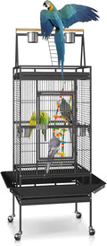 SUPER DEAL 68-inch Large Bird Cage with Rolling Stand African Grey Parrot Chinchilla Finch Cage Conure Cockatiel Cockatoo Pet House Wrought Iron Birdcage, Black