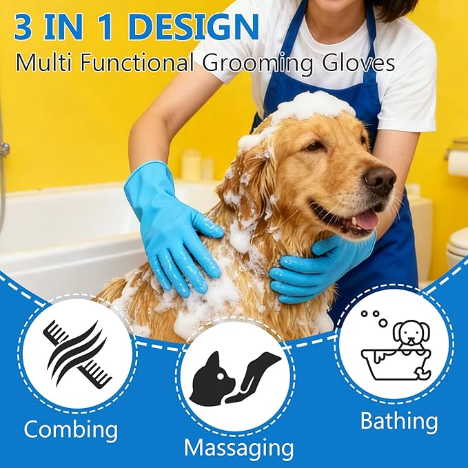 nooepc 6PCS Dog Washing Gloves Pet Grooming Gloves Dog Bath Supplies Dog Bath Brush Silicone Gloves for Dogs and Cats Bathing Dog Comb Dog Toothbrush